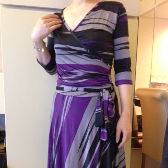 Lycra A-line midi dress - purple and black pattern - Picture 1 of 2